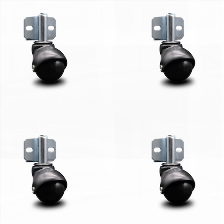 Service Caster 2 Inch Flat Black Polyolefin Ball Caster - Side Mount Bracket - SCC, 4PK SCC-GR01S20-POS-FB-716-4-CB180-4